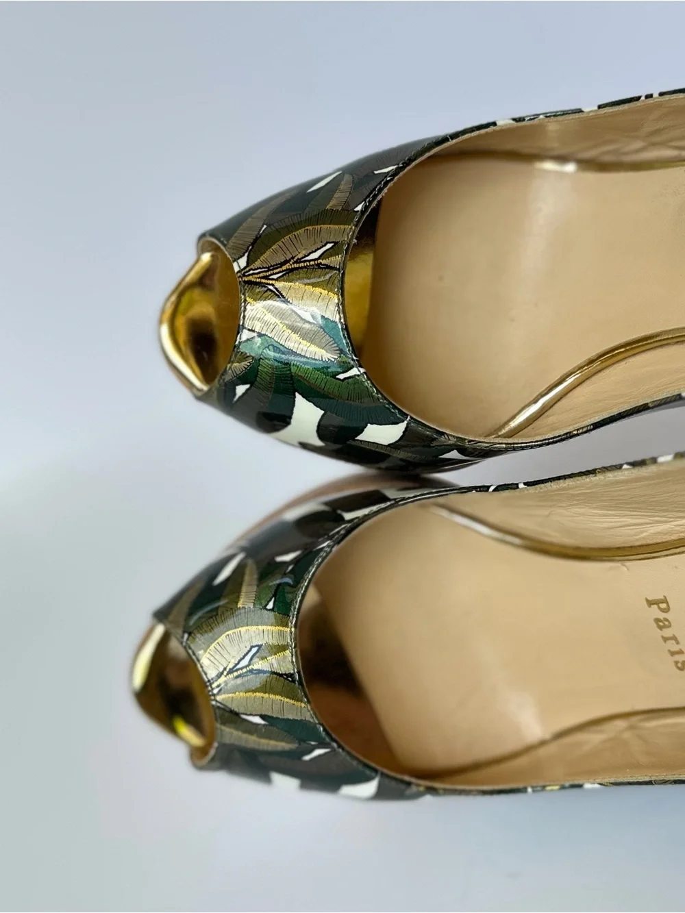Christian Louboutin Donna Anna 120mm Palm Leaf  printed platform slingbacks